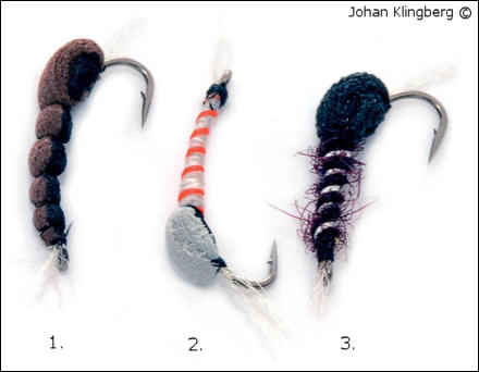 1. Foampuppan, 2. Tunn Suspender Buzzer, 3. Bakvänd Suspender Buzzer