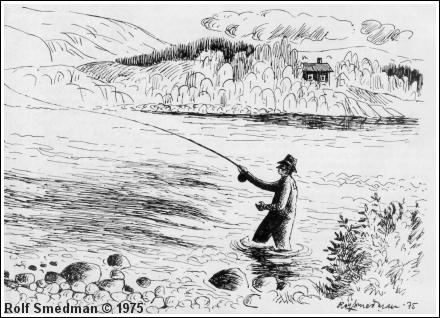 Illustration av flugfiskare, av Rolf Smedman